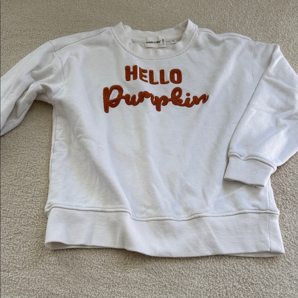 Kids White Sweater with Orange Text